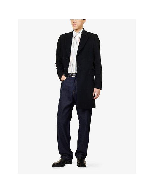 Paul Smith Blue Regular-Fit Peak-Lapels Wool And Cashmere Coat for men