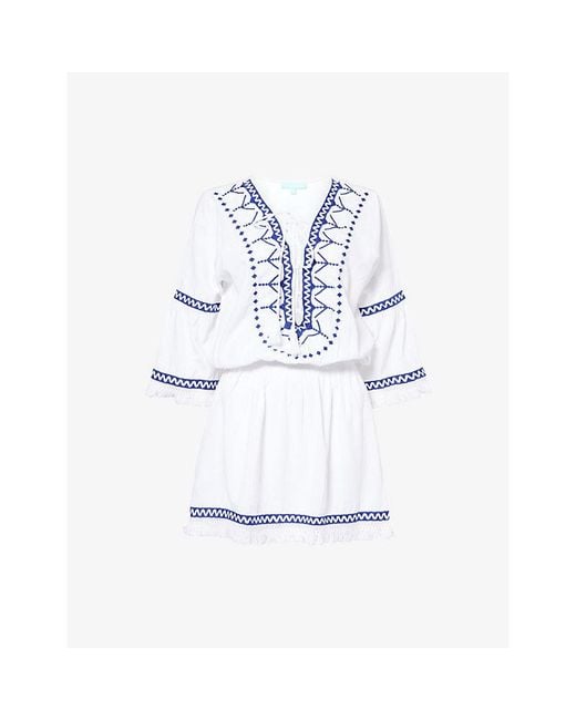 Melissa Odabash White Martina Cotton-Linen Mini Beach Dress