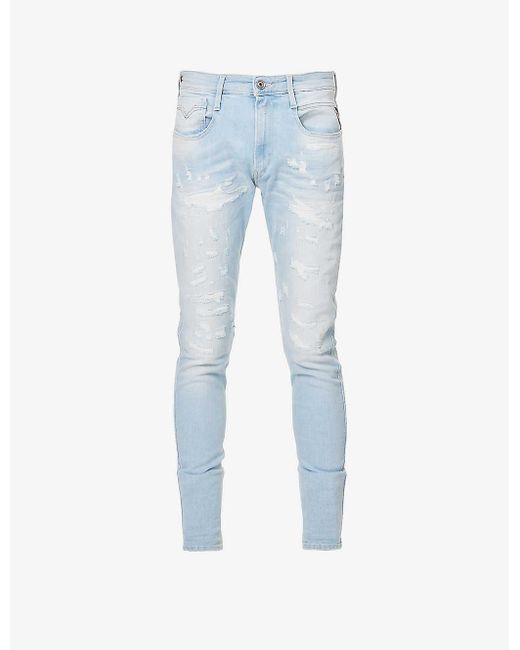 Replay Bronny Faded-wash Tapered Slim-fit Stretch-denim Jeans in Blue ...