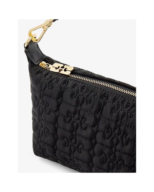 Ganni Black Butterfly Brand-embroidered Recycled-polyester Top-handle Bag