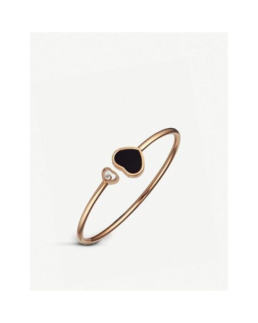 Chopard Multicolor Happy Hearts 18Ct Rose- Onyx And Diamond Bangle Bracelet
