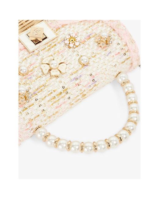 Dune Natural Blooms Flower Woven Top-Handle Bag