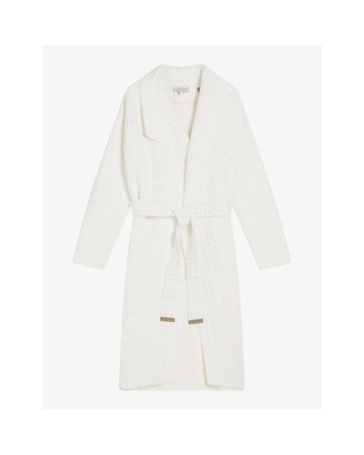 Ted Baker White Maxence Wrap-front Textured Knitted Coat X