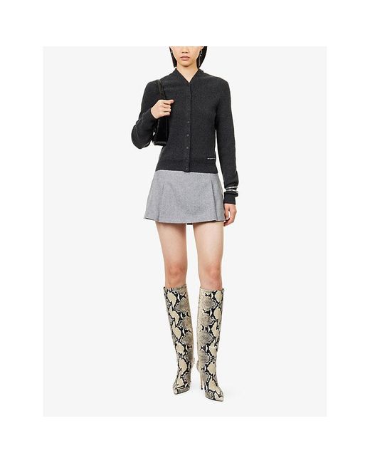 Alexander Wang Black Button-Up V-Neck Stretch-Wool Blend Cardigan