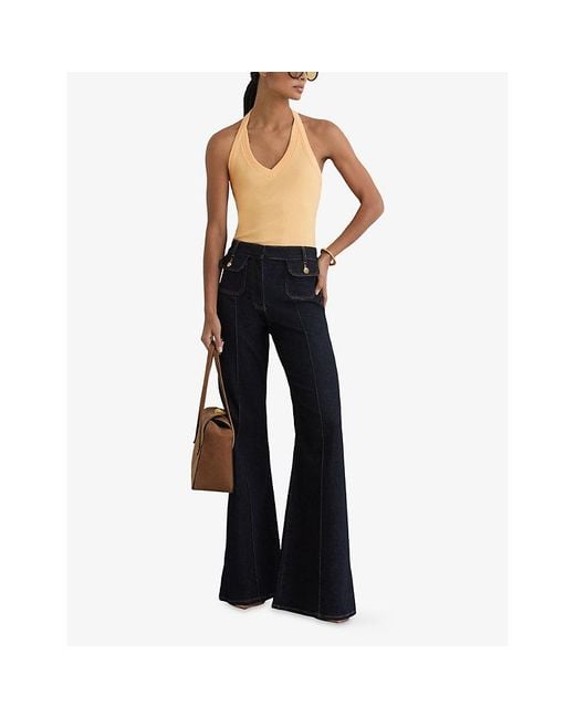 Reiss Natural Nina Halterneck Stretch-Cotton Top