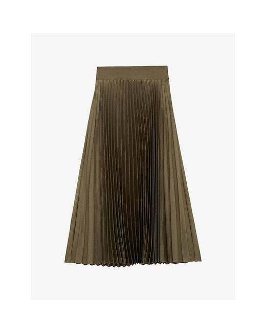 Reiss Green Seren Pleated Woven Midi Skirt