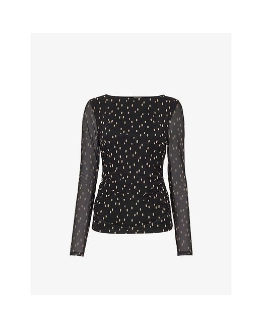Whistles Black Spot Long-Sleeve Stretch-Mesh Top