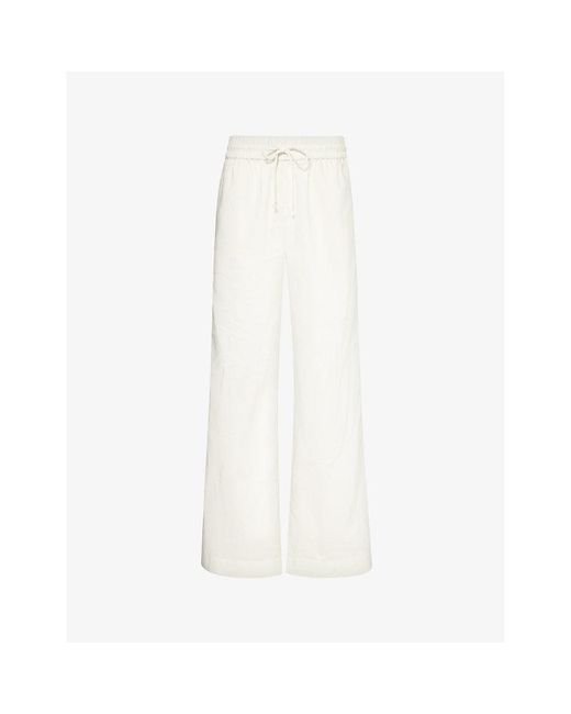 FRAME White Drawstring-waist Wide-leg High-rise Cotton-blend Trousers