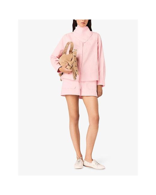 Maje Pink Detachable-Scarf Long-Sleeved Cotton Shirt