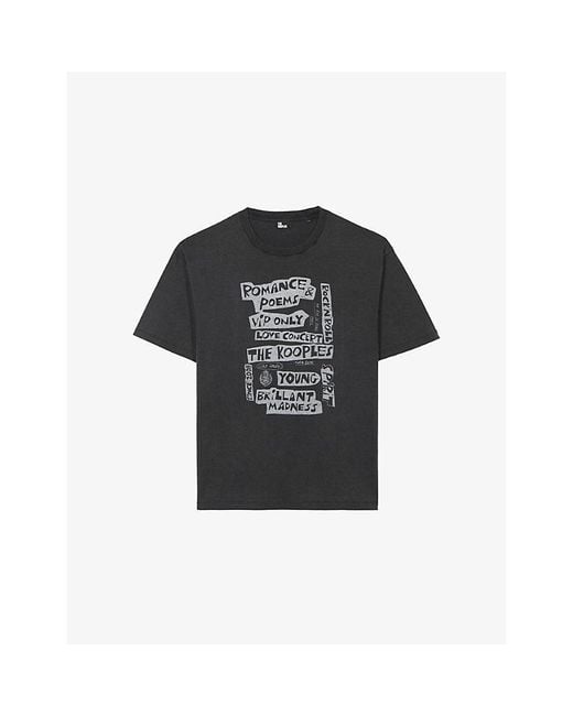 The Kooples Black Graphic-Print Short-Sleeve Cotton T-Shirt for men