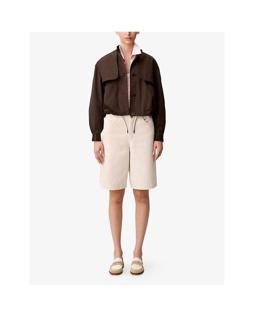 Claudie Pierlot Brown High-Neck Relaxed-Fit Satin Jacket