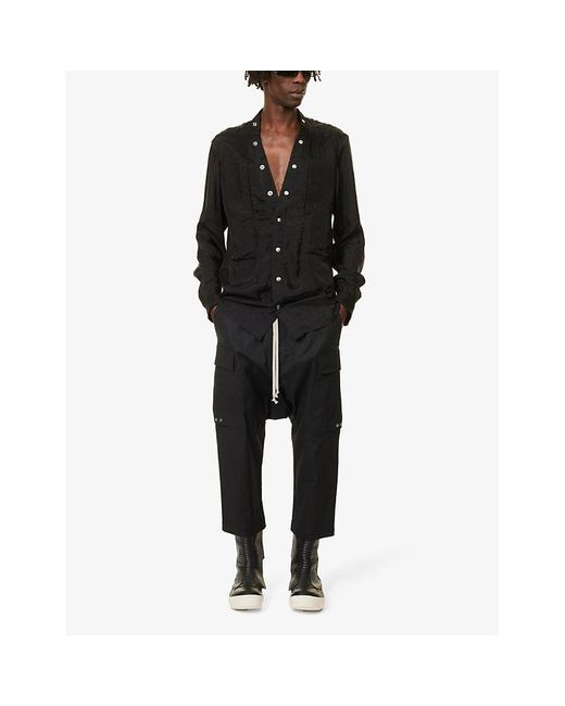 Rick Owens Blue Cargo Straight-leg Cropped Stretch-cotton Trousers for men