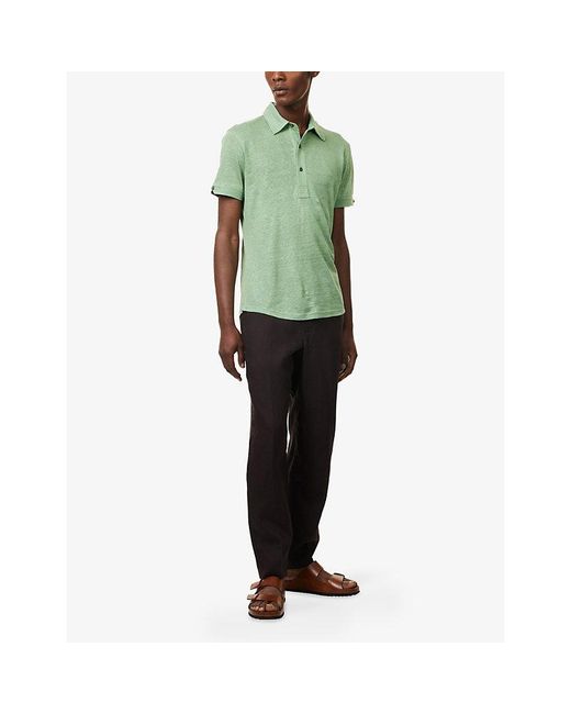 Orlebar Brown Green Sebastian Short-Sleeve Linen Polo Shirt for men