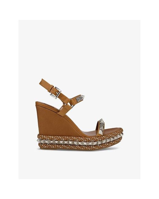 Christian Louboutin Brown Pyraclou 110 Wedge-Heeled Leather Espadrilles