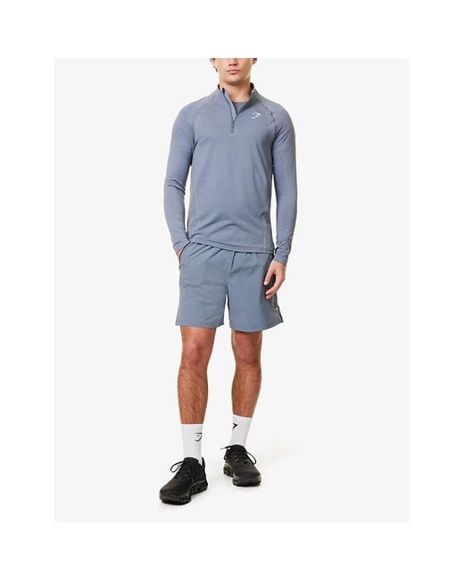 GYMSHARK Blue Apex Seamless 1/4 Zip Stretch-Woven Top for men