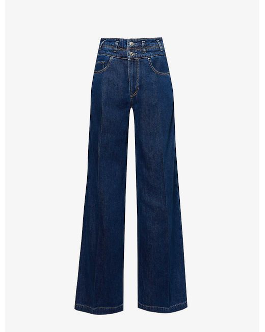 PAIGE Blue Portia Double-waistband Wide-leg High-rise Jeans