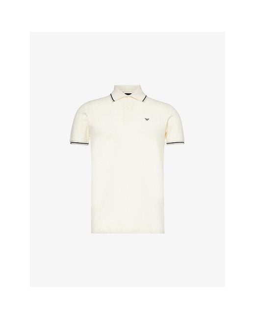 Emporio Armani White Brand-patch Split-hem Stretch-cotton Polo Shirt X for men