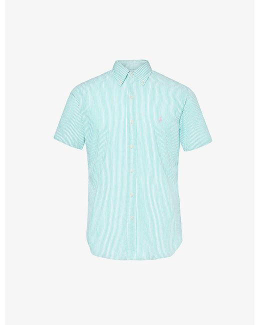 Polo Ralph Lauren Blue Seersucker Short-sleeve Cotton Shirt Xx for men