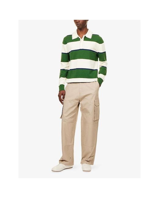 Jonathan Simkhai Green Louis Popover Striped Cotton And Cashmere-Blend Polo Jumper for men