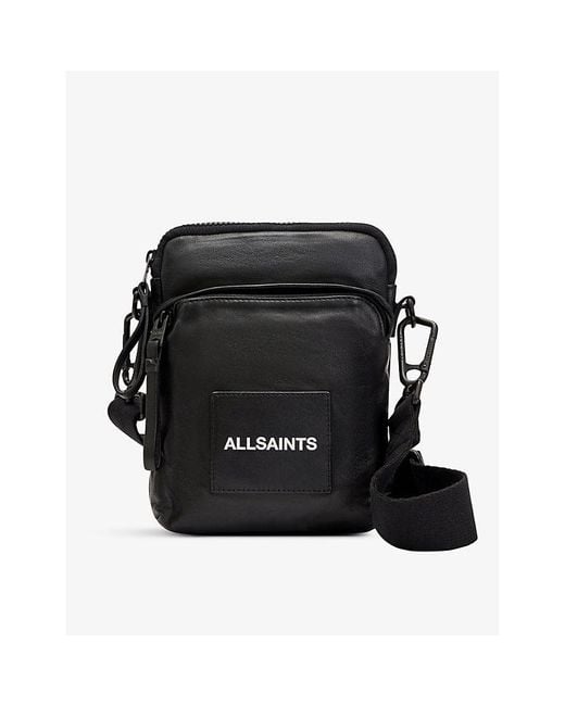 AllSaints Black Falcon Brand-patch Leather Crossbody Bag for men