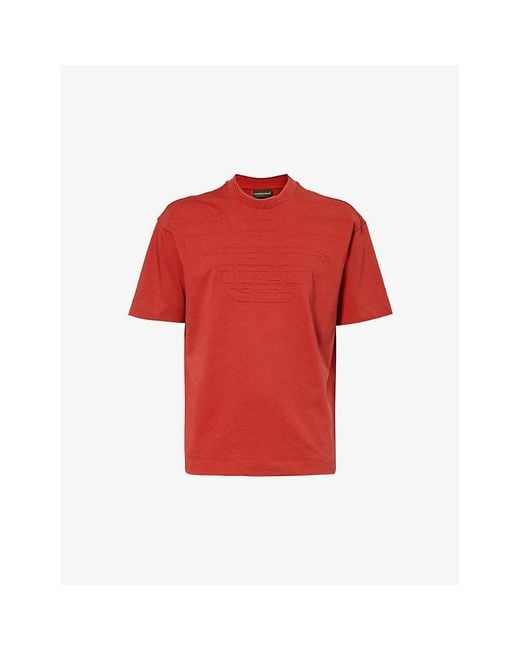 Emporio Armani Red Logo-embossed Cotton-jersey T-shirt for men