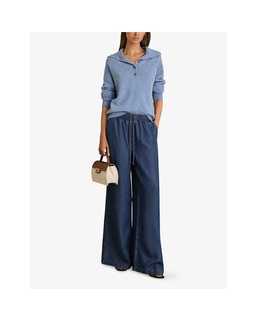 Reiss Blue Parker Wide-Leg Chambray Trousers