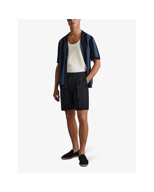 Reiss Blue Vy Con Side-adjuster Regular-fit Cotton And Linen-blend Shorts for men