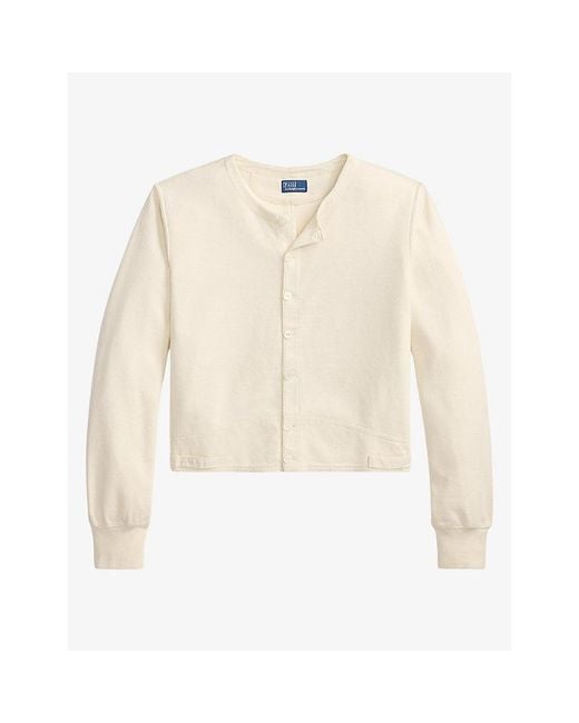 Polo Ralph Lauren White Round-Neck Long-Sleeved Cotton Cardigan