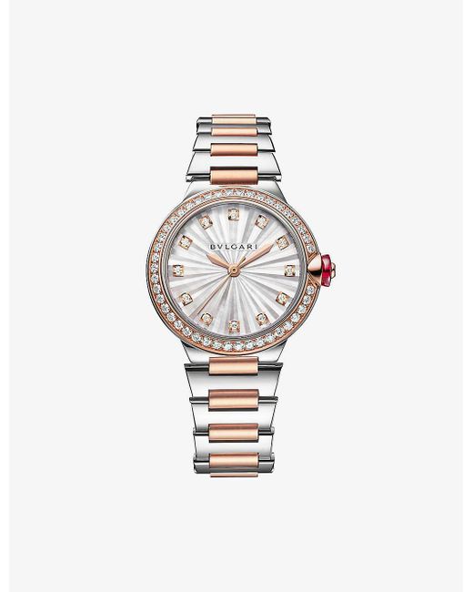 BVLGARI White Re00010 Lvcea 18ct Rose-gold, Stainless-steel, 1.3000ct Brilliant-cut Diamond And Mother-of-pearl Automatic Watch