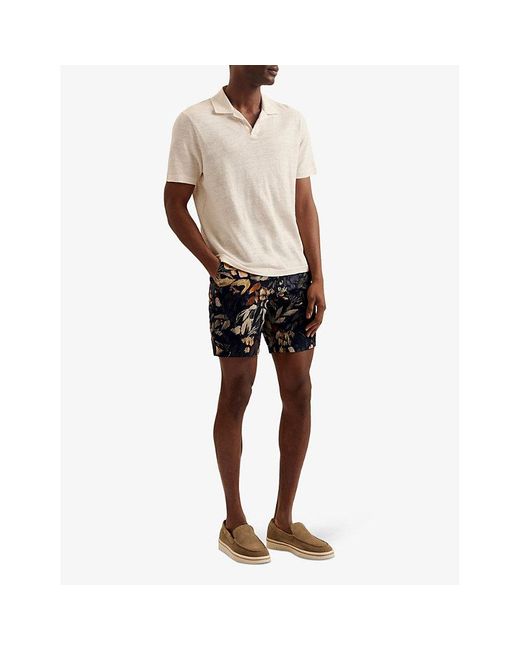 Ted Baker Black Emilios Floral-print Slim-fit Cotton Shorts for men