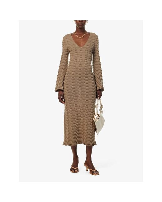 Pretty Lavish Natural Ripple-knit Open-back Woven-blend Maxi Dress