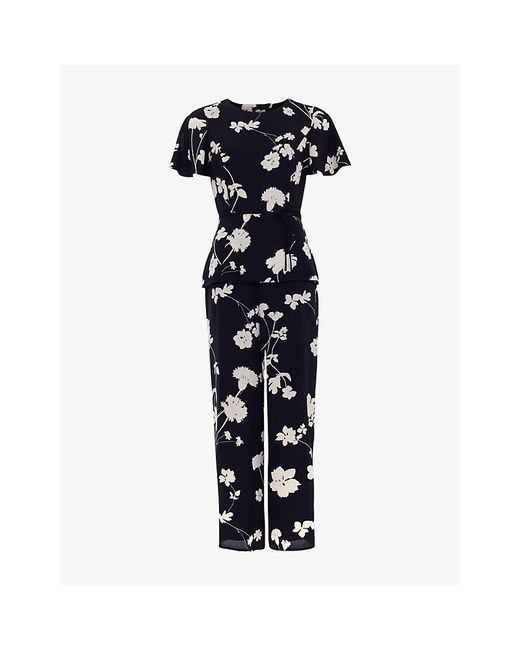 Phase Eight Blue Jolie Peplum Floral-Print Woven Jumpsuit