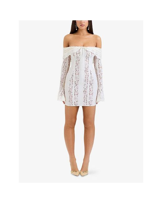 House Of Cb White Sadie Off-Shoulder Lace Mini Dress