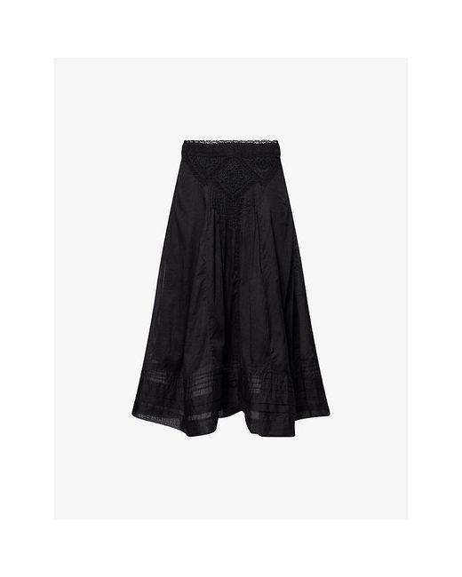 Isabel Marant Black Garliana Lace-Trim Cotton Midi Skirt
