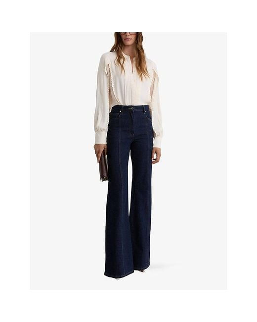 Reiss White Maddie Pleated Embroidered Woven Blouse