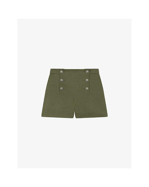 The Kooples Green Double-Buttoned Straight Cotton Shorts