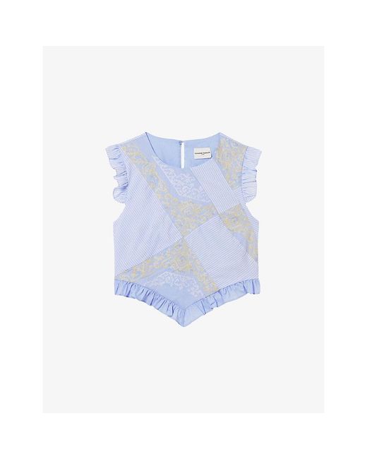 Claudie Pierlot Blue Striped Ruffled Cotton Top