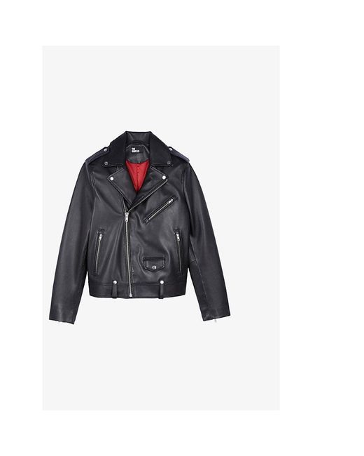The Kooples Blue Straight-Cut Notched-Collar Leather Jacket for men