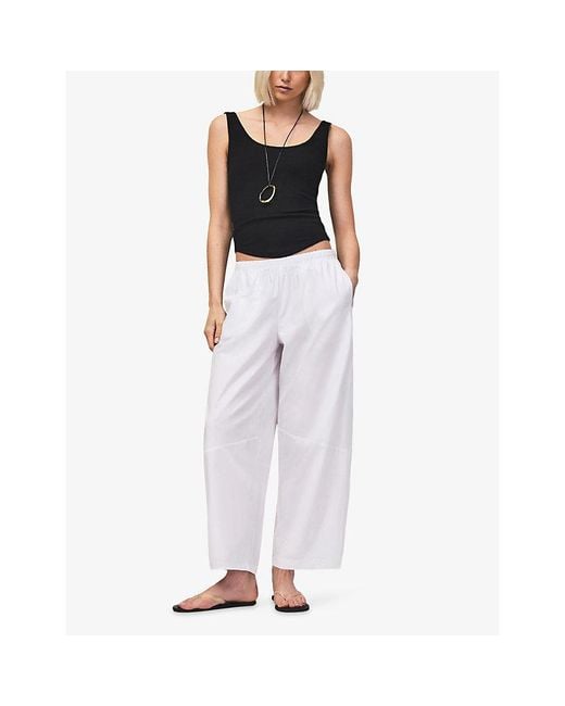 Ro&zo White Elasticated-Waist Barrel-Leg Cotton Trousers