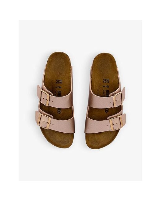 Birkenstock White Arizona Two-Strap Metallic Faux-Leather Sandals