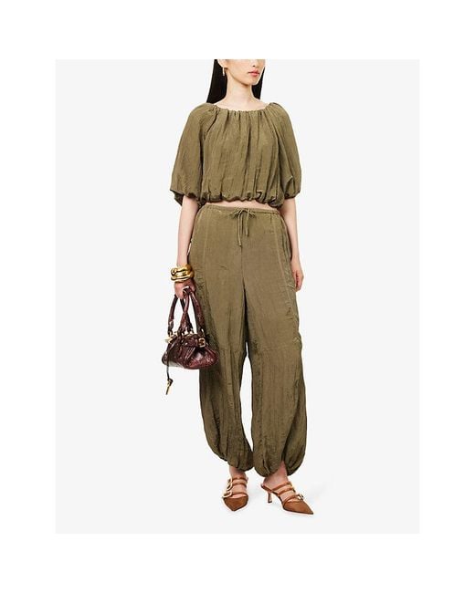 Jonathan Simkhai Green Anni Puff-Sleeve Woven Top