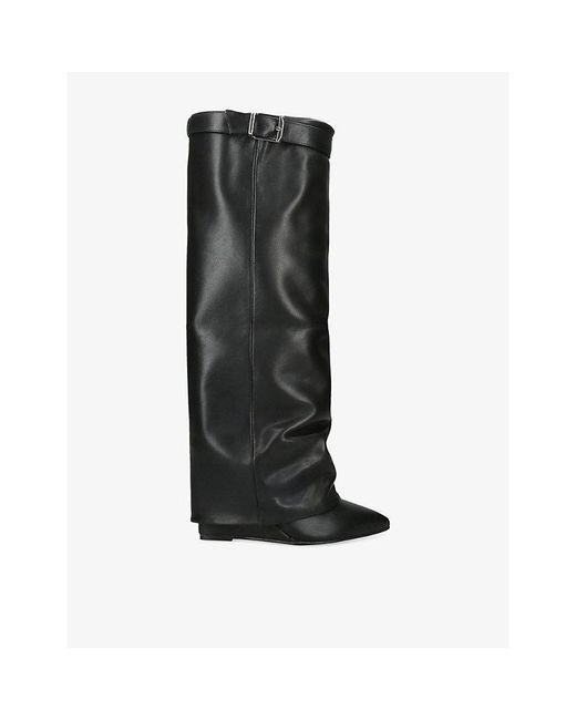 Steve Madden Black Corenne Heeled Leather Knee-High Boots