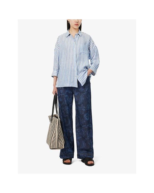 Weekend by Maxmara Blue Arduino Stripe-pattern Relaxed-fit Linen Shirt