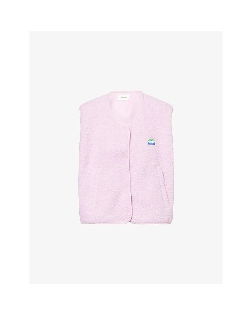 American Vintage Pink Hoktown Brand-Patch Fleece Gilet