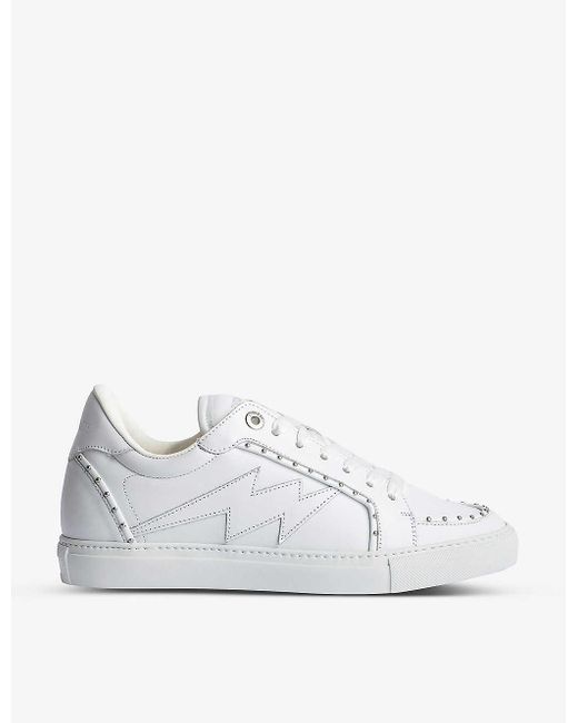 Zadig & Voltaire White Zv1747 Smooth Studded Leather Trainers