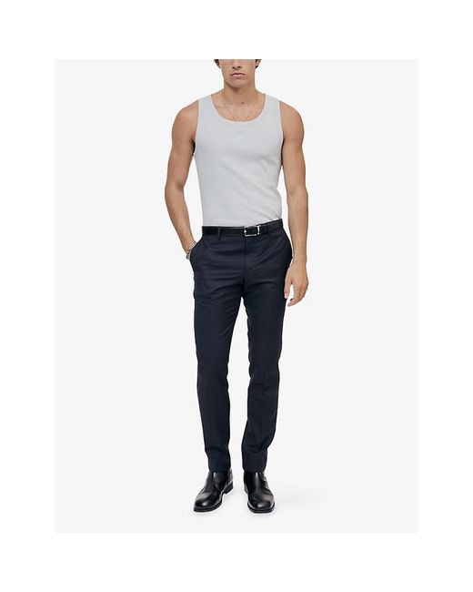 The Kooples Blue Front Crease Mid-Rise Slim-Fit Wool Trousers for men
