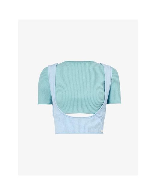 House Of Sunny Blue Olympus Layered Knitted Top