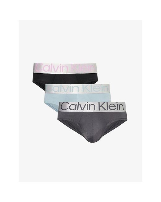 Calvin Klein Black Logo-waistband Pack Of Three Stretch-jersey Briefs for men