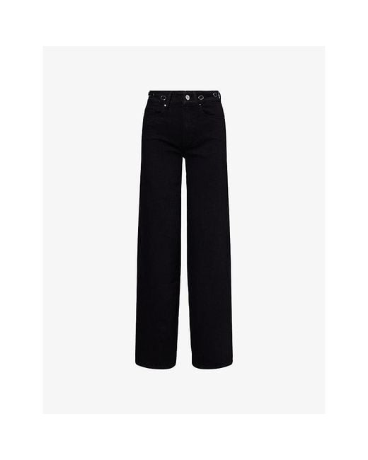 PAIGE Black Sasha Wide-Leg Stretch-Denim Jeans