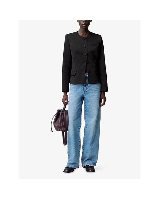 Claudie Pierlot Black Round-Neck Slim-Fit Satin Jacket